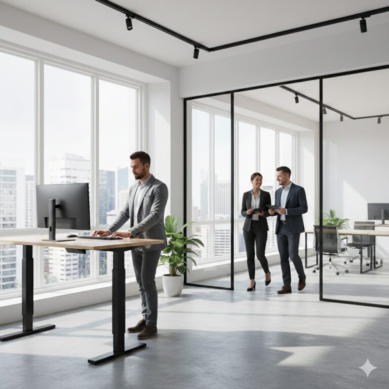 ऑफिस में सक्रिय जीवनशैली अपनाता हुआ एक प्रोफेशनल।