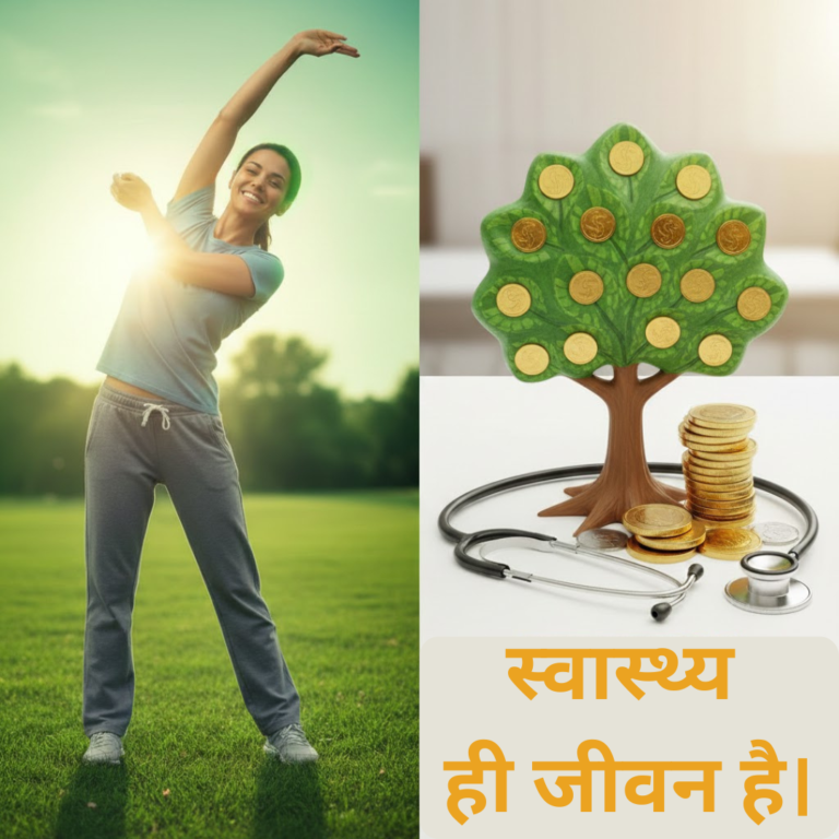 स्वास्थ्य और बचत के बीच संबंध को दर्शाता हुआ ग्राफ या चित्रण।