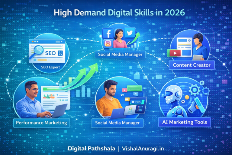 2026 में सबसे ज्यादा डिमांड वाली डिजिटल स्किल्स जैसे SEO, सोशल मीडिया और कंटेंट क्रिएशन