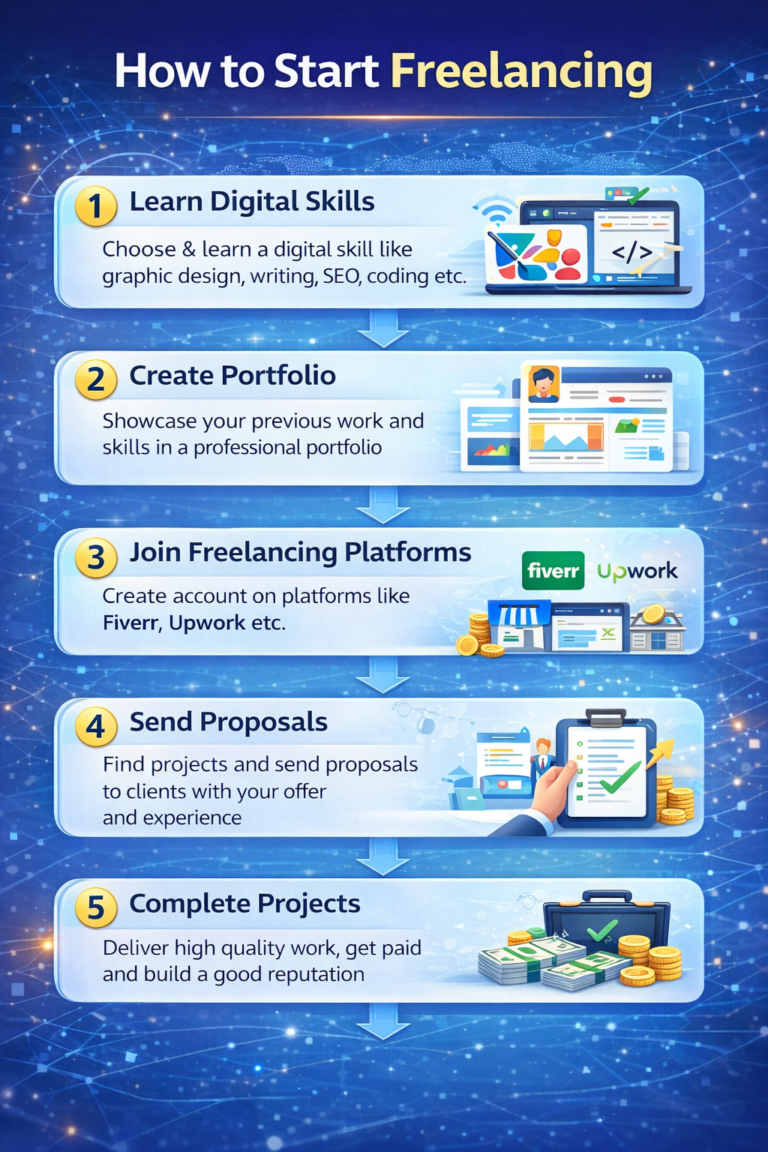 Step by step process to start freelancing business online.