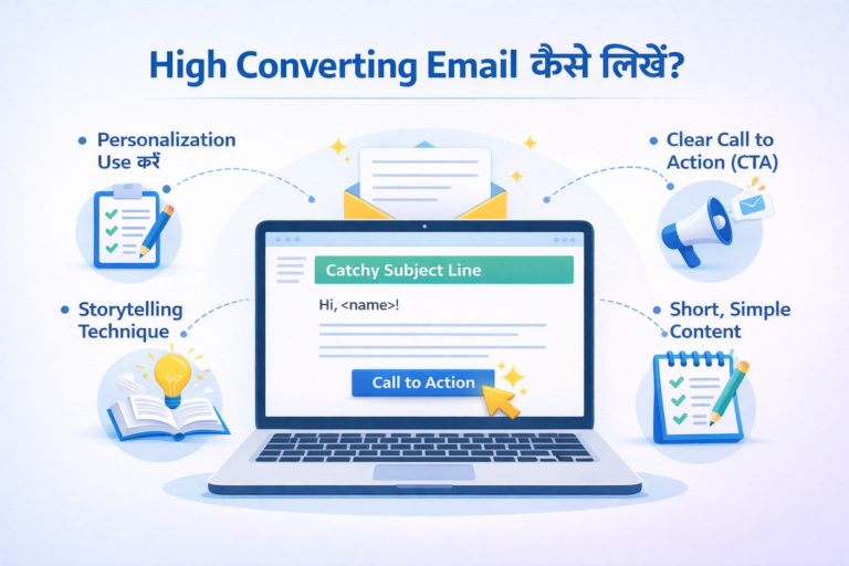 High converting email लिखने के tips जैसे subject line और CTA दर्शाने वाली इमेज